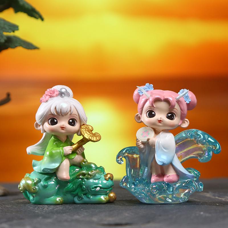 Ancient Style Creative Ornament: Mountains and Seas Design Desktop Decoration - Cute Girl Gift Blind Box