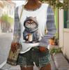 Fashion Teacup Cat Women's Long Sleeve Spring And Autumn Round Neck Clothing Casual Oversize T-Shirts Animals Cat Printed Tops