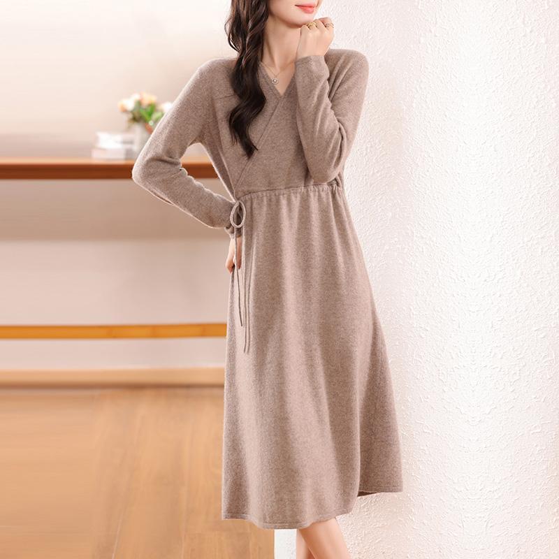 Women's Cashmere Dress Qinghe Cashmere 30% Cashmere 70% Wool Autumn and Winter Cashmere Skirt Soft and Warm
