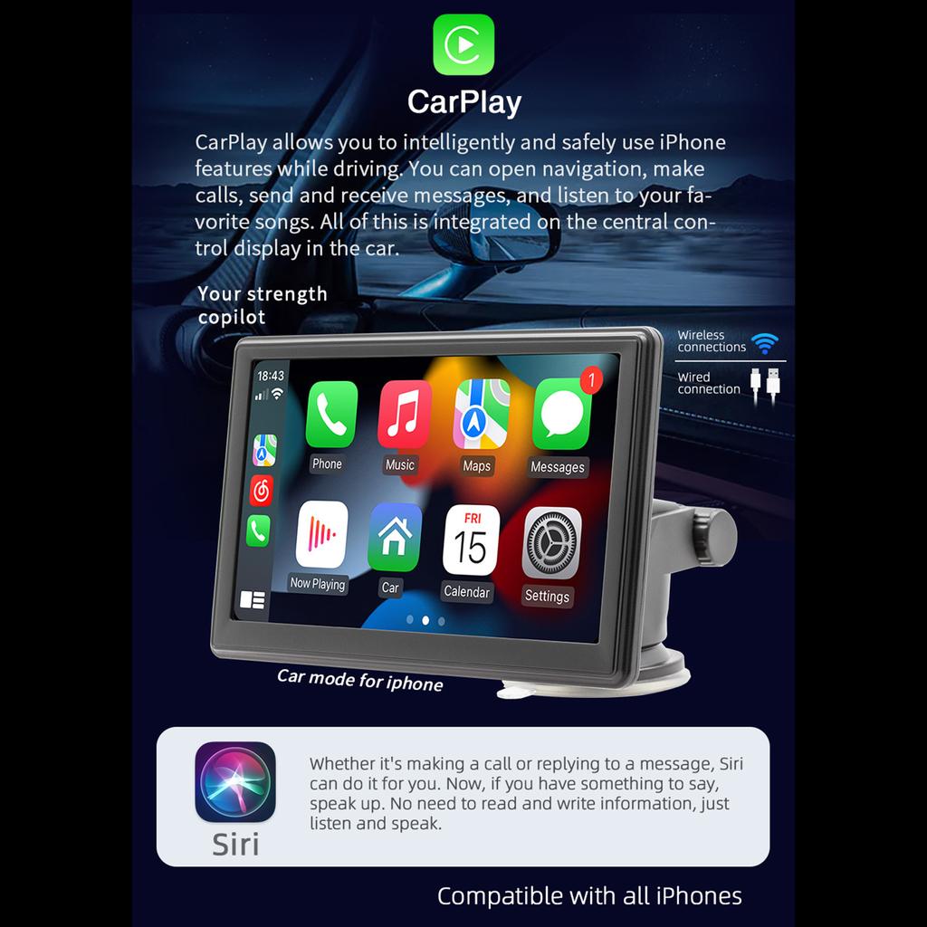 Портативный автомобильный MP5-плеер с 7-дюймовым HD-экраном, поддерживает CarPlay, Android Auto, MirrorLink, AHD