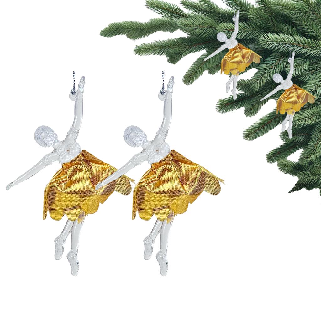 Zawieszki na choinkę w zestawie 2 szt - baletnica w złotej sukni 15x9x2,5 cm