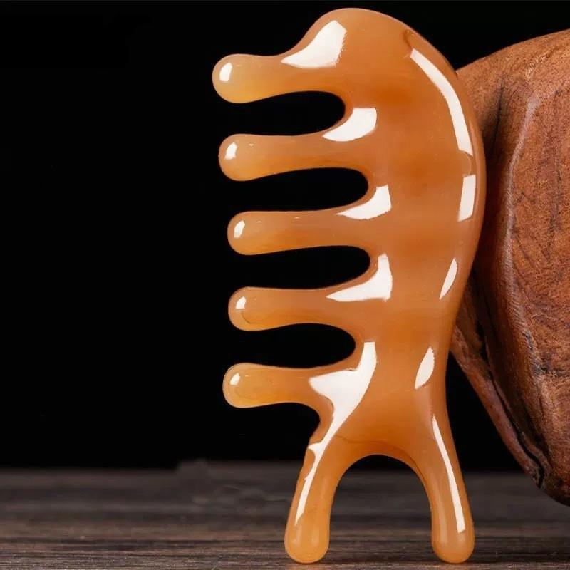 Массажная расческа с пятью зубцами из смолы для меридиана, головы, лица, шеи, акупунктуры, скребок для релаксации кожи головы, массажер с широкими зубцами