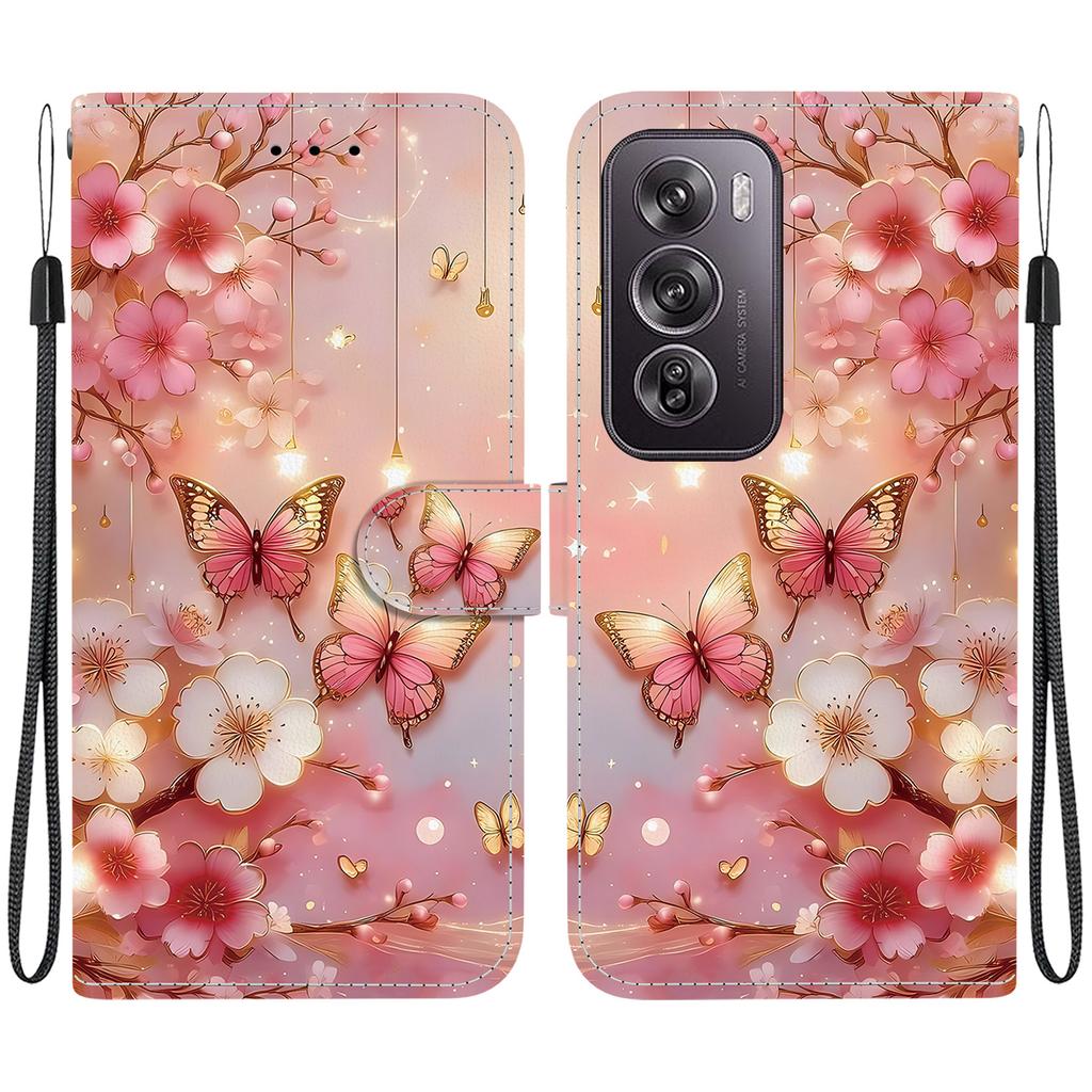 Чехол-книжка из искусственной кожи ручной работы для Oppo Reno12/Reno12 Pro, противоскользящий противоударный чехол с ремешком на запястье и дизайном в виде сердечек/роз/кошек