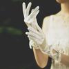 Hepburn Style Lace Bridal Gloves with Red and White Bow