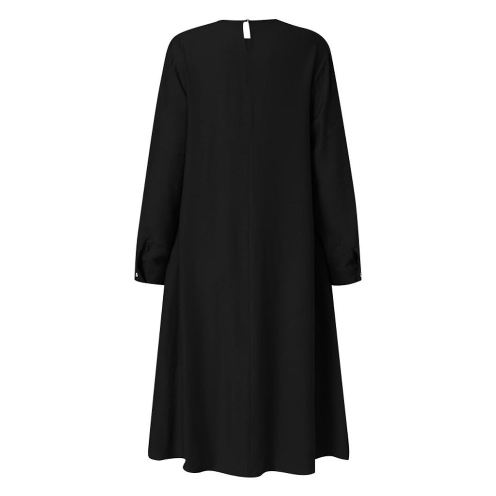 Muslim Loose Casual Long Sleeve Button Embellished Women's Long Sleeve Shirt Dresses