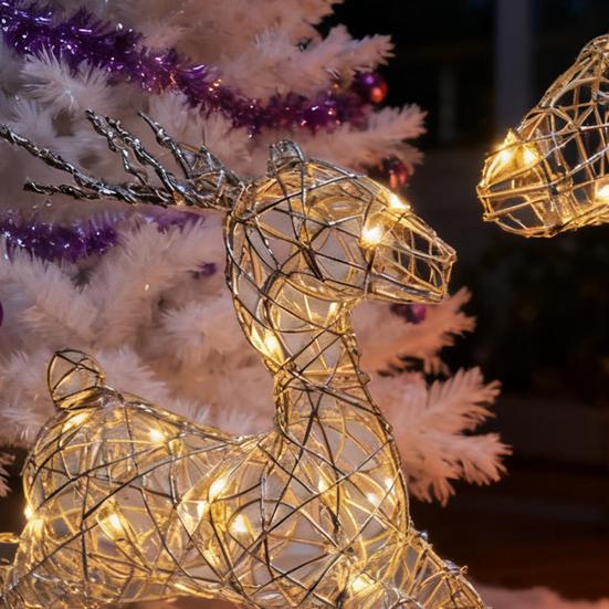 Светодиодный светящийся рождественский олень, 20 теплых белых огней, металлическое украшение для двора для улицы, помещения, газона, сада, рождественский декор