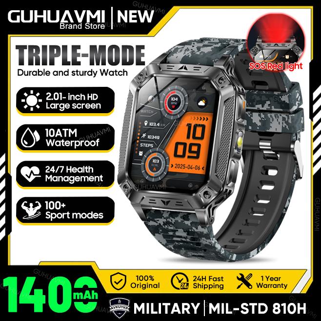 New Military 1400mAh Battery Smart Watch 2.01-inch AMOLED Screen LED Flashlight Waterproof BT Call Sports Smartwatch Men