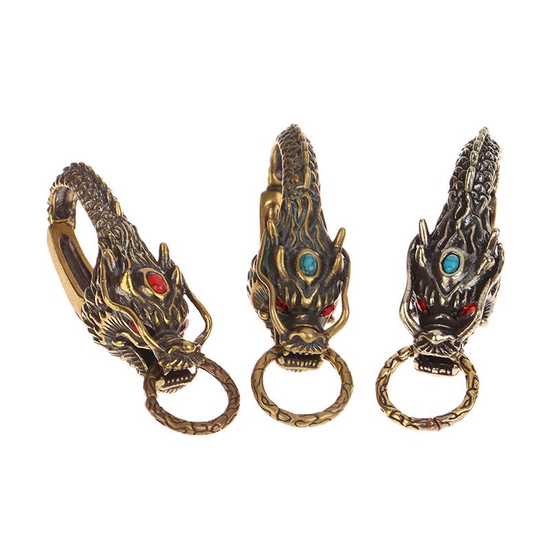 Брелки из чистой латуни с красными глазами и головой дракона, брелок с изображением дракона зодиака, винтажный мужской брелок с пряжкой на талии, автомобильный брелок, кулон, подарки, ремесла
