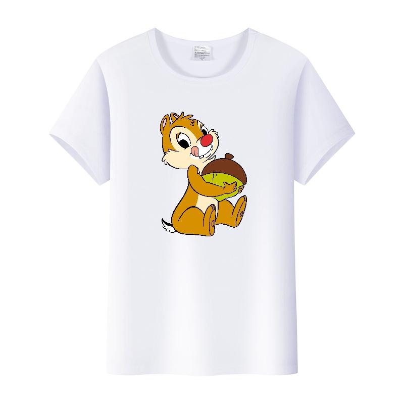 Kawaii Unisex Cartoon Chip 'n' Dale Graphic T-shirt Summer Blouses White Tees Clothes Y2K Tshirt Plus Size Tops