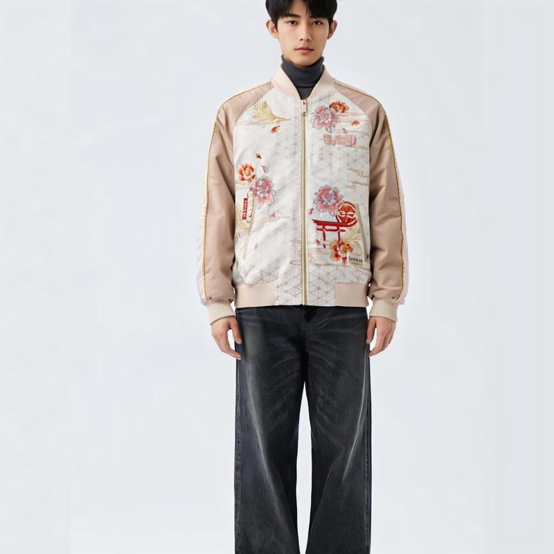 Evisu SS22 Color Block Baseball Collar Jacket Women jackets Champagne 2ESHTW2JK729LFPL