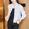 Spring New High-end Casual Loose Outer Wear Jacquard Jacket Black Versatile Stand-up Collar Mother Top Women