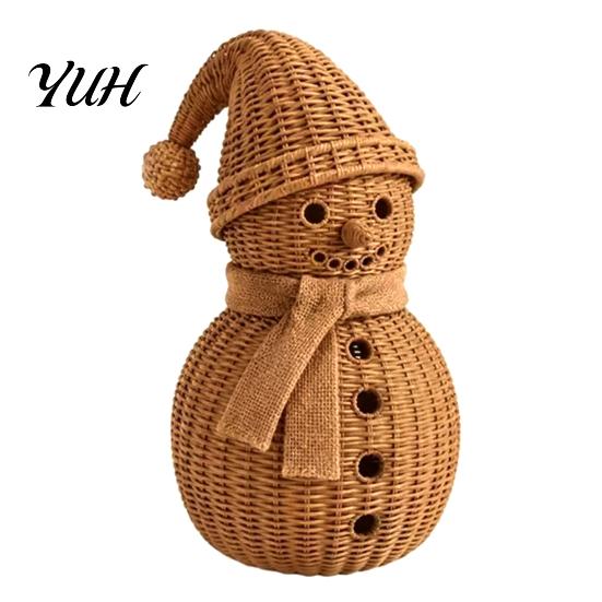Small Snowman Statue for Window Sills Christmas Ornament Tabletop Decor, Retro Resin Figurine Vintage Style Decor with Knitted Texture Winter
