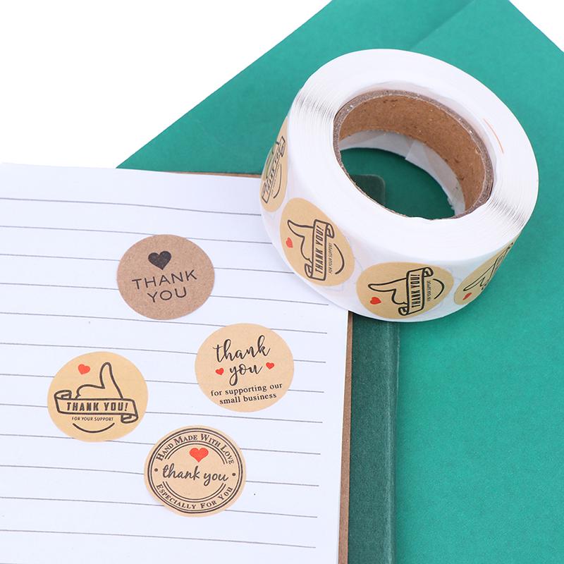 500 этикеток/рулон Круглая натуральная крафт-бумага Спасибо Наклейка Печать Этикетки Наклейка