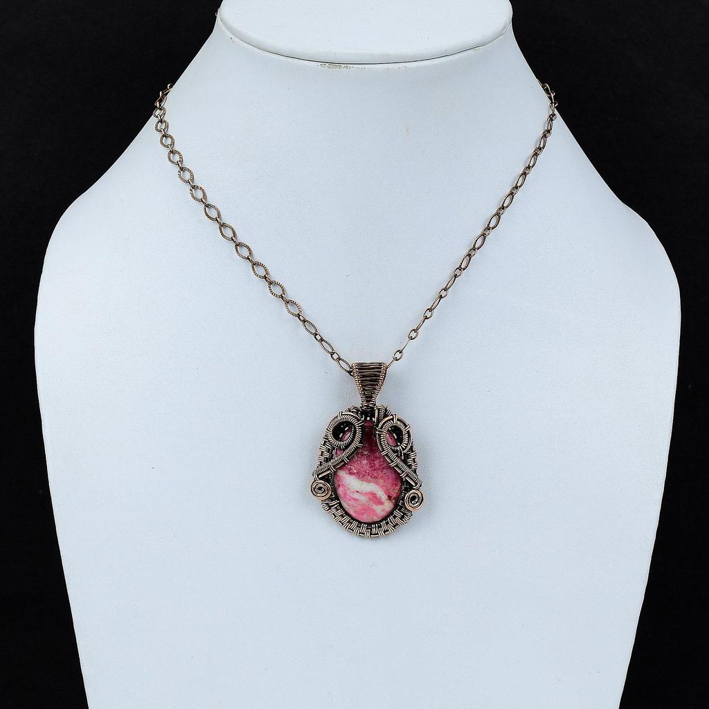 Подвеска из тулита, кулон в медной проволоке, кулон из натурального драгоценного камня, ювелирные изделия из тулита, кулон ручной работы, изысканные медные украшения, подарок на годовщину