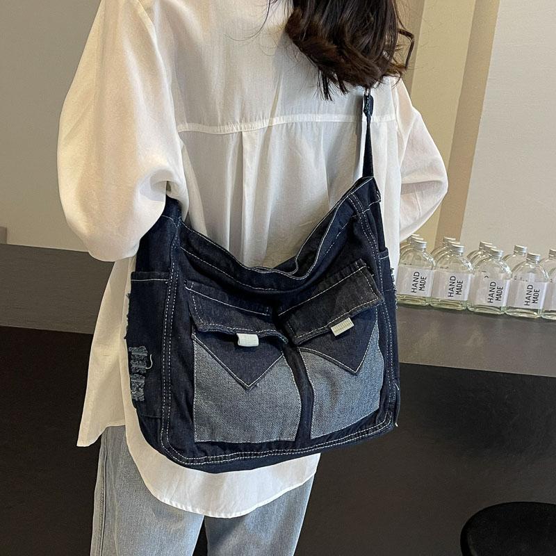 Джинсовая сумка Женская сумка через плечо большой вместимости Классная большая сумка-тоут