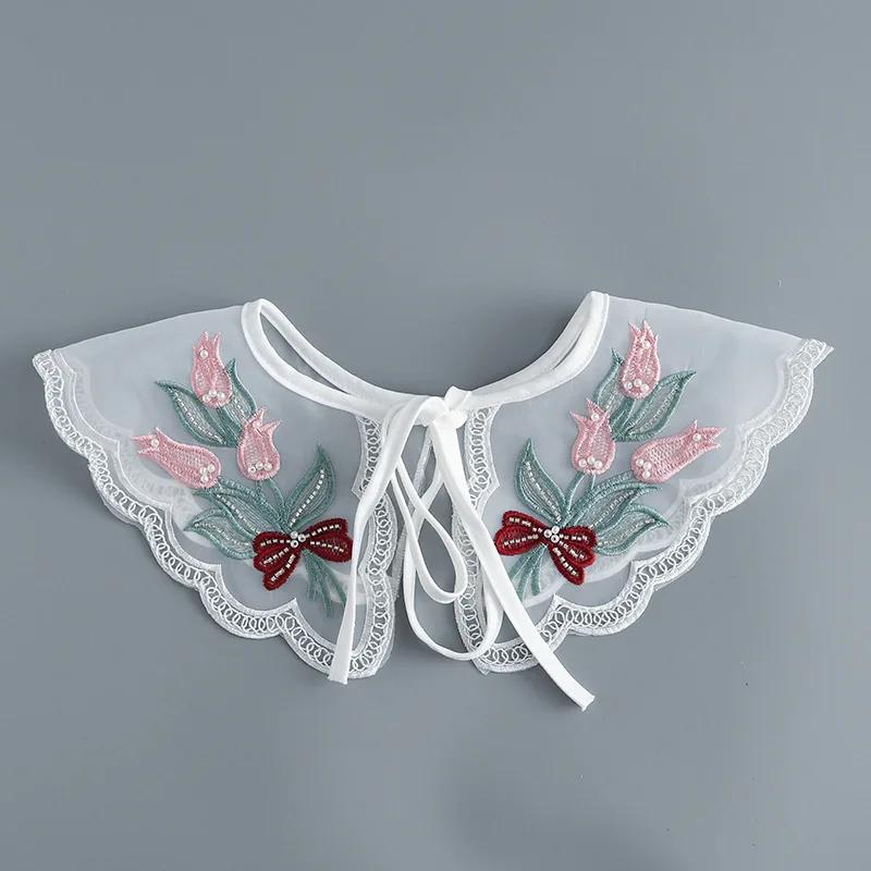 Милый цветочный вышитый воротник-подделка для женской рубашки, платья, свитера, съемный воротник, женские банты, шейный платок, маленькая накидка