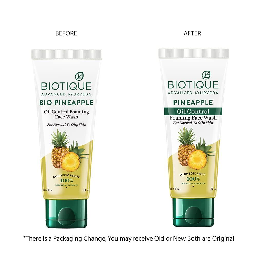Biotique Пенка для умывания для контроля жирности с ананасом 100 мл – Увлажняет сухую кожу, Удаляет излишки жира, Выравнивает тон, 100% растительный