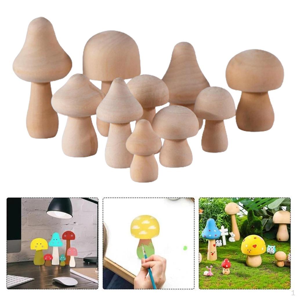 10x Unfinished Mushroom Micro Plain Wooden for DIY Children Crafts Landscape