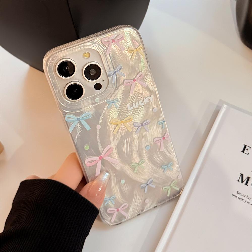 Colorful Bow Shiny Sweet Girl Apple 16 Pro Max Cover Individual Simplicity Iphone 15 14 13 12 Plus Mobile Phone Cases