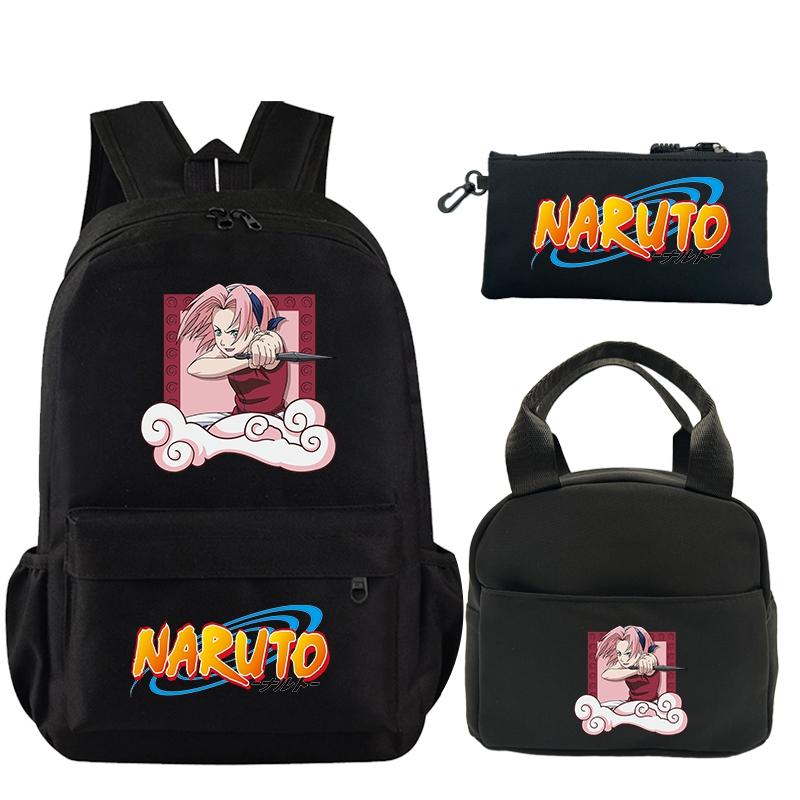 3 шт./компл., рюкзак с принтом аниме Наруто и сумка для обеда, пенал для подростков, детский школьный рюкзак для девочек и мальчиков