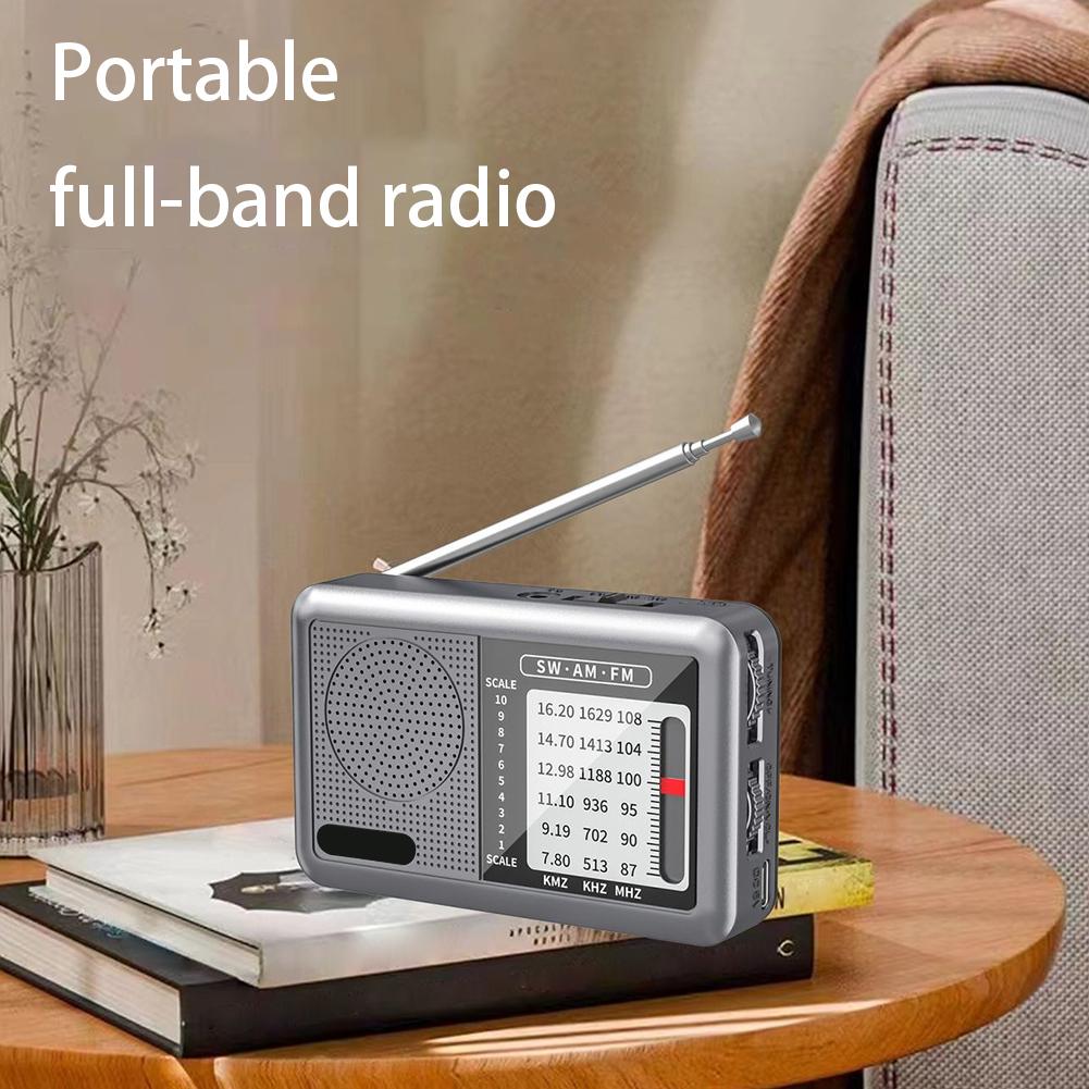 Mini FM Radio Rechargeable Full Band Receiver with Earphone Jack Broadcast Radio 360 Degree Rotating Antenna for Indoor Outdoor