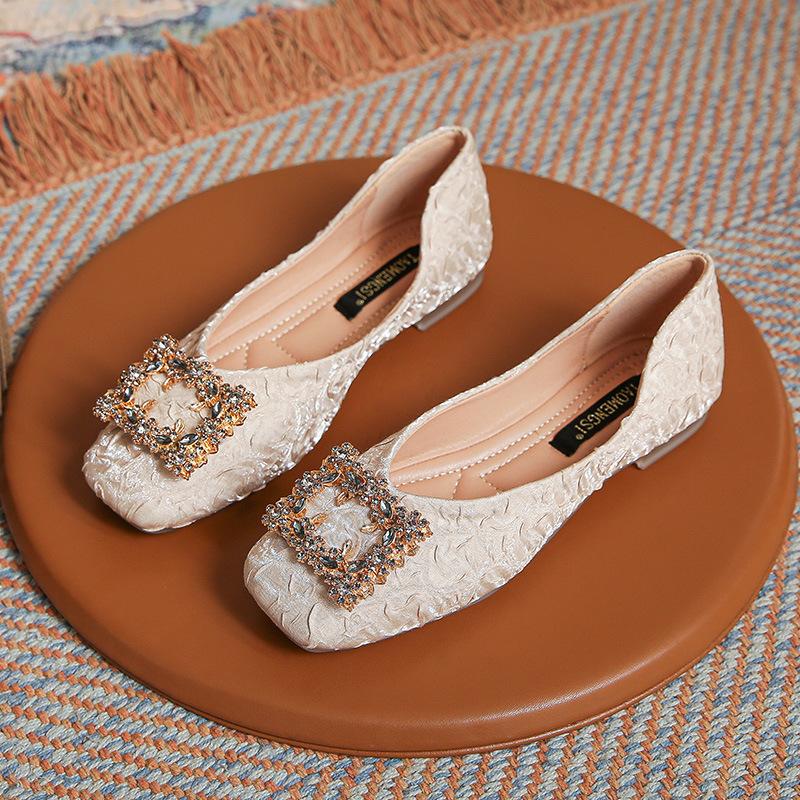 Туфли на плоской подошве с квадратной головкой, весна-лето, черные, с пайетками и стразами, мягкая подошва, повседневные женские туфли Zapatos De Mujer