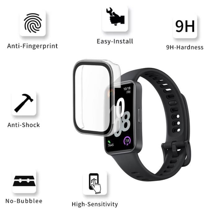 Чехол совместимый Huawei Band 10/Band 9/Band 8 - Жесткая защита умные часы прозрачный чехол защитное стекло Phonillico®
