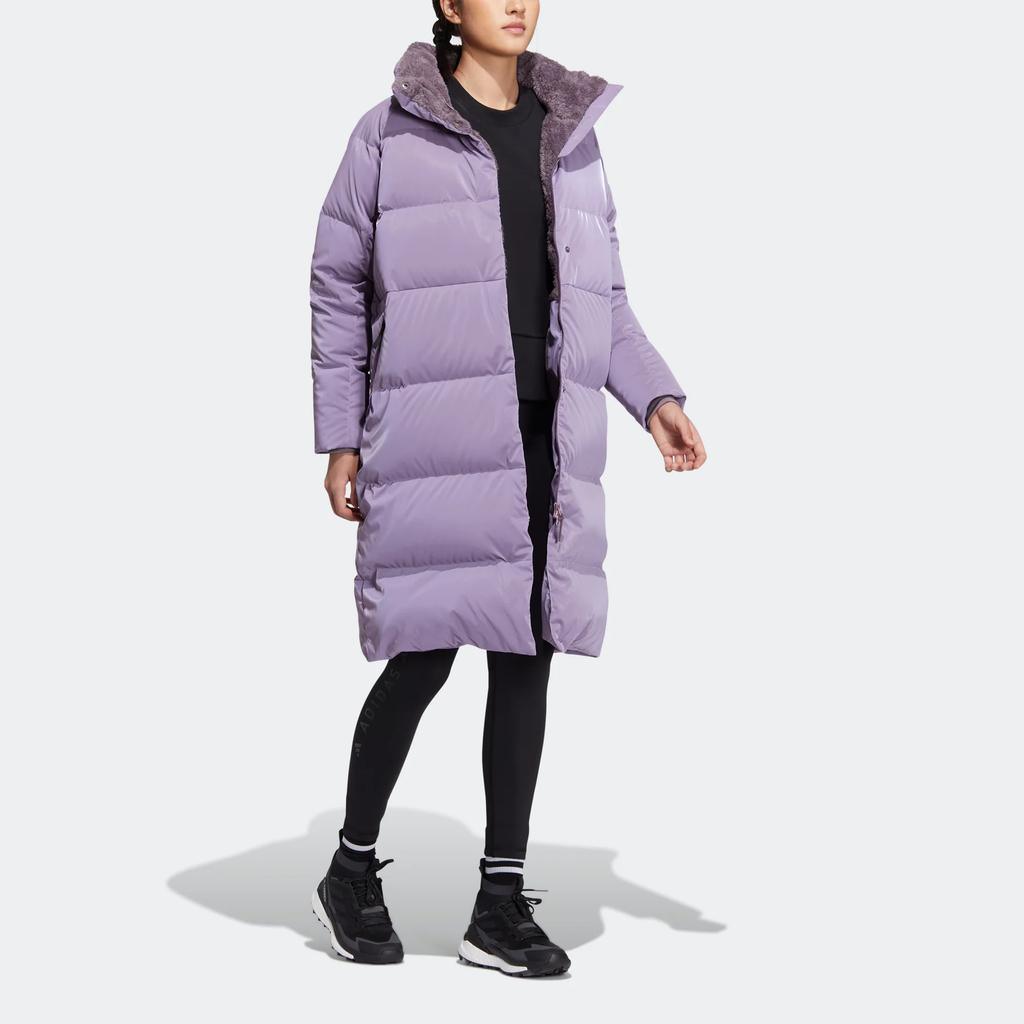 Adidas W Goose Down Solid Logo Zip Stand Collar Mid-Length Down Jacket Women Jacket Purple HN2119