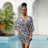 Zebra Printed Mini Caftan Dress Maxi Kaftan Sleepwear for Women Nightgown Women's Plus Size Boho V Neck Short Sleeve A Line Dress Q1537
