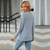 Spring Autumn Long Sleeve O Neck Solid Color Pit Women Irregular Pullover T Shirt Blouse Top