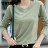 100% Cotton Slub Cotton Long-sleeved T-shirt Women's Fashion All-match Loose Large Size Bottoming Shirt