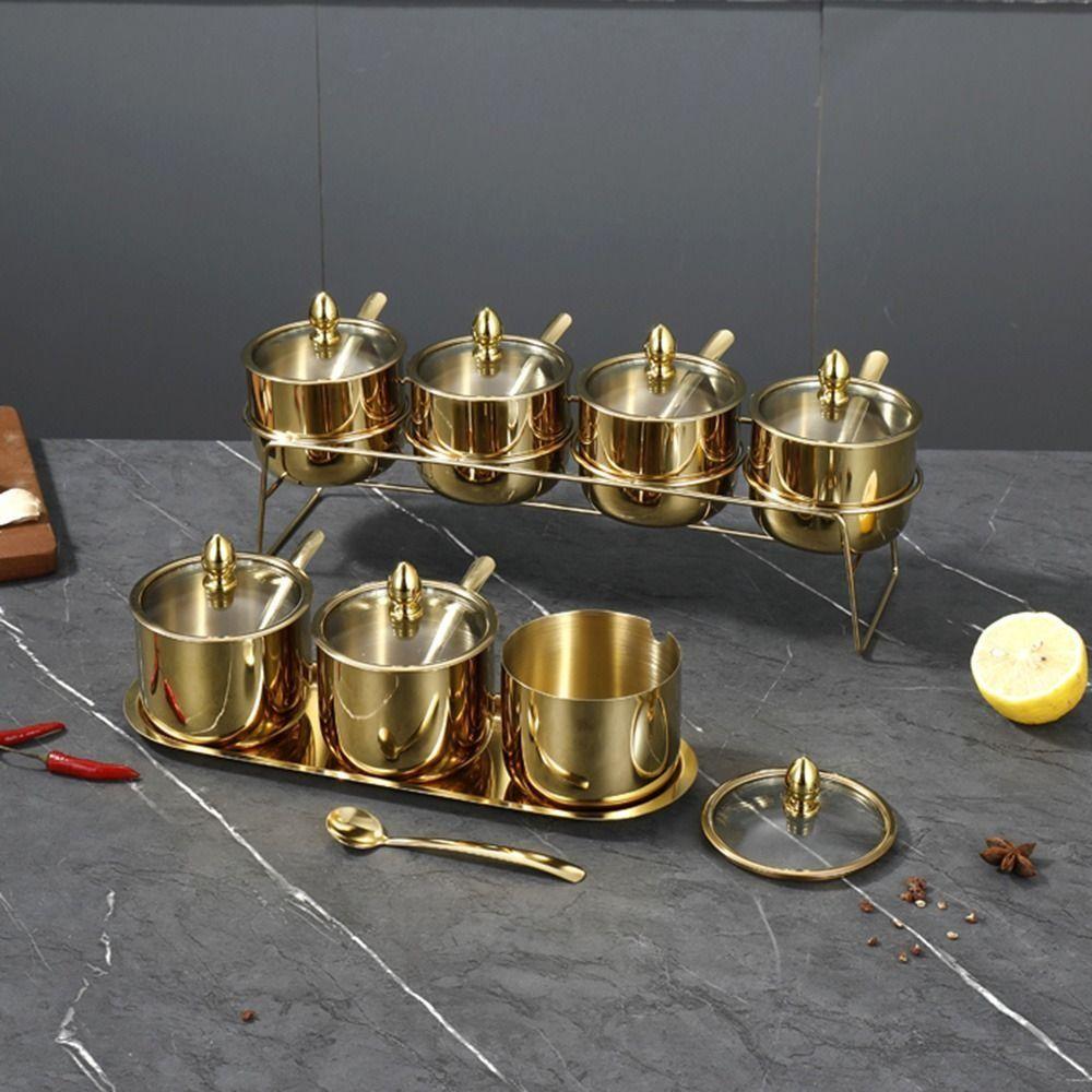 Stainless Steel Condiment Jar Set Light Luxury Spice Organizer Salt Storage Container Countertop