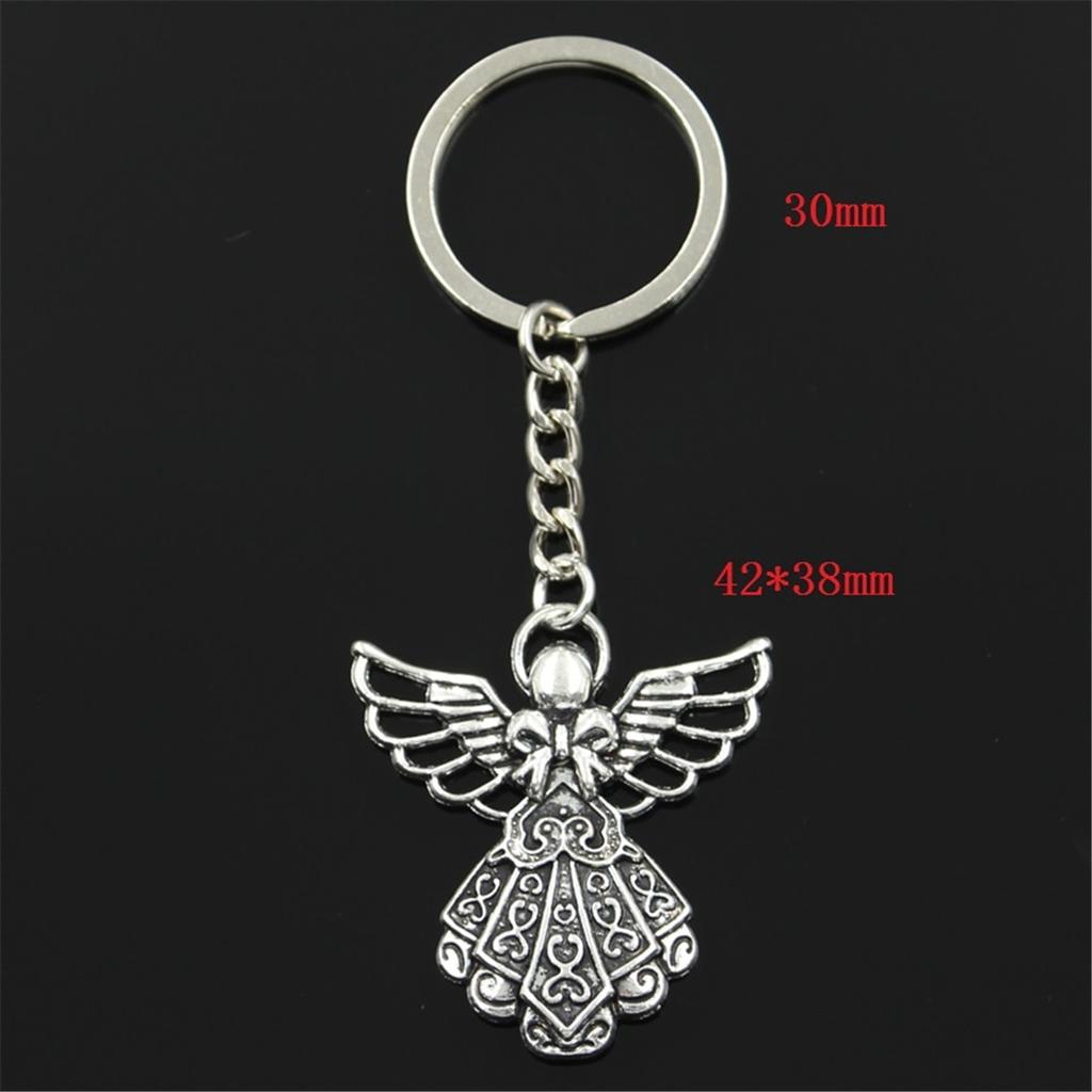 Fashion Guardian Angel 42x38mm Pendant 30mm Key Ring Metal Chain Silver Color Men Car Gift Souvenirs Keychain