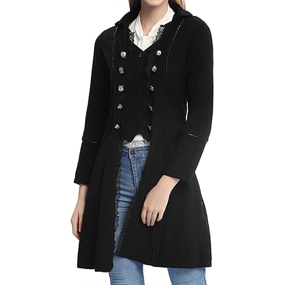 Женский однотонный трехбортный пиджак с длинными рукавами и лацканами в стиле ретро-готики середины века в викторианском стиле пиратский фрак