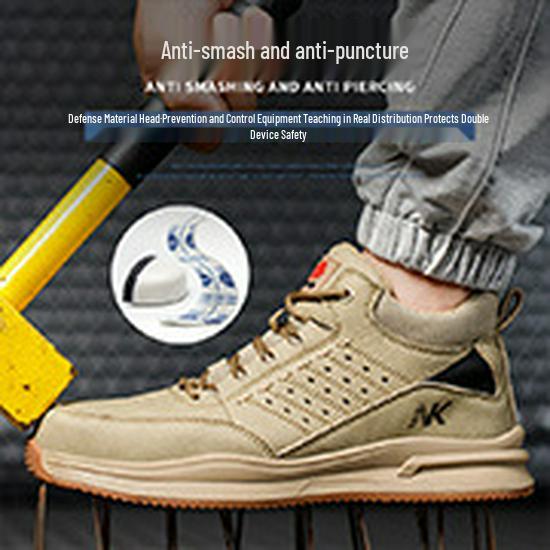 Men's Breathable Steel Toe Work Shoes - Lightweight, Odor-Resistant, Anti-Smash, Anti-Puncture, Wear-Resistant Fly-Knit Design.