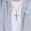 Men Necklace Shiny Rhinestones Cross Pendant Bamboo Chain Necklace Smooth Appearance Necklace