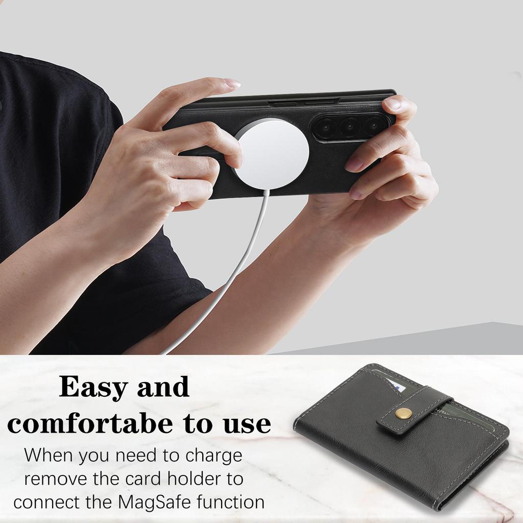 For Samsung Galaxy Z Fold6 5G Kickstand Case Detachable Card Bag Magnetic Case PU Leather Coated TPU Phone Cover