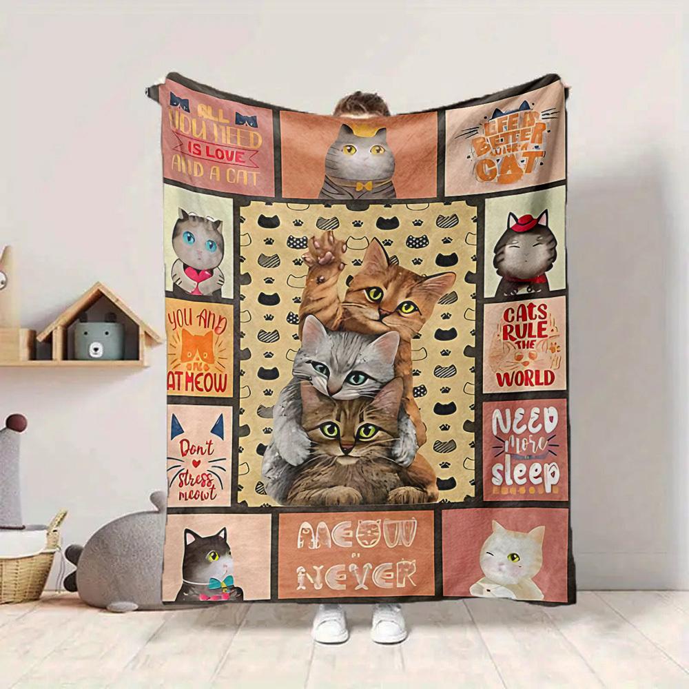 1pc Cat-themed posters Blanket - Perfect Gift for Birthdays, Christmas & Halloween- Soft, Warm & Versatile yy250909192