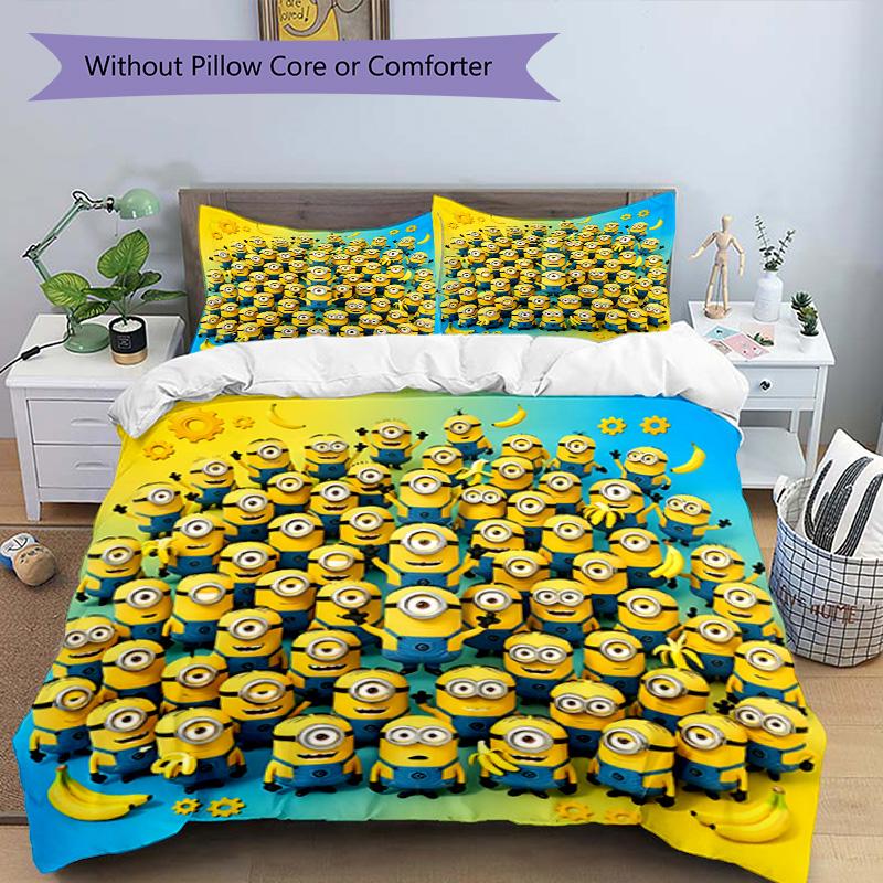 3pcs Duvet Cover Set (1*Duvet Cover + 2*Pillowcase, Without Core), Minions Print Bedding Set, Bedroom Decor, All‑Season, Birthday Gift
