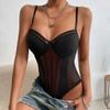 Slim Fit Bodysuit Tops Sexy Perspective Backless Jumpsuit Women Lace Mesh Splicing Sleeveless Rompers Elegant Playsuits 30590