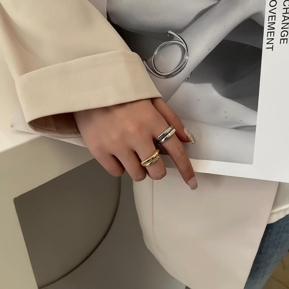 Gold Color Double Layer Rings Metal Line Geometric Ring Exquisite Couple Rings For Men Women