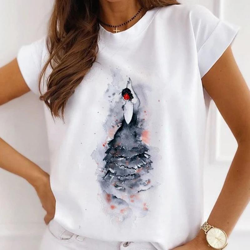 Модная креативная женская футболка с 3D рисунком розы 90-х годов, летняя блузка, свободные футболки с короткими рукавами, белые женские топы с круглым вырезом, одежда