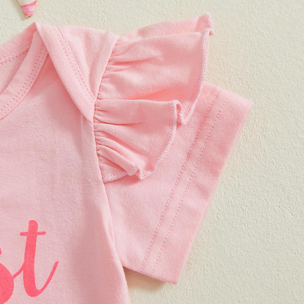 Пасхальные наряды для девочек, комбинезон с короткими рукавами и принтом в виде кролика, многоуровневые шорты с оборками и повязка на голову