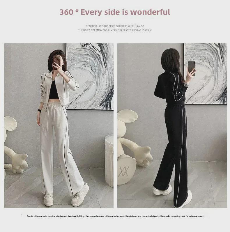 Американский стиль, модный женский приталенный пиджак на молнии и широкие брюки, костюм из двух предметов для осени и зимы