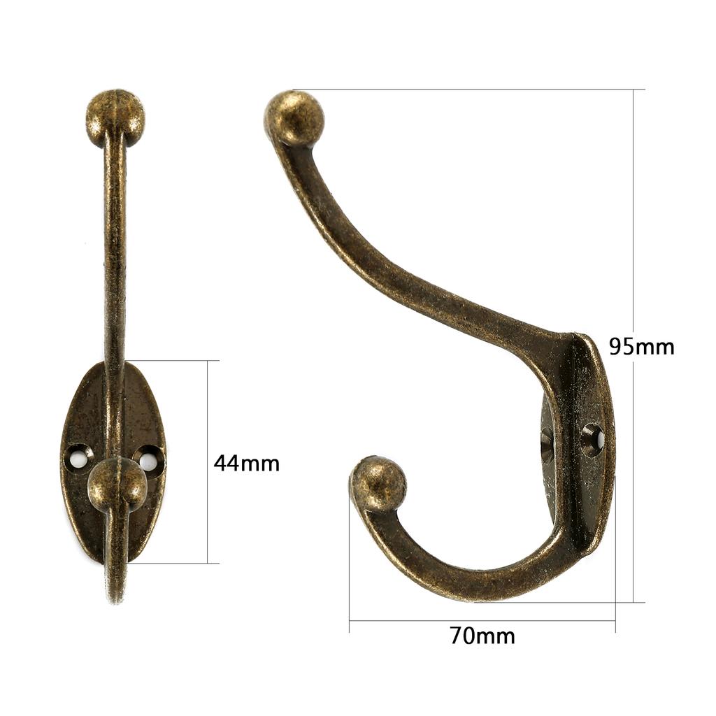 5Pcs Double Coat Hooks Wall Mounted Bathroom Coat Rack Retro Bronze Clothes Hanger Heavy Duty Door Coat Non-slip Hooks