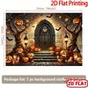 2D flat - A banner in 2D format. 1 Gothic Halloween banner featuring pumpkins lanterns and Gothic door decorations.