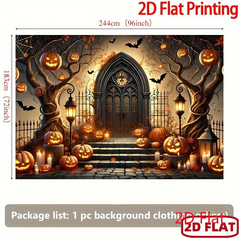 2D flat - A banner in 2D format. 1 Gothic Halloween banner featuring pumpkins lanterns and Gothic door decorations.