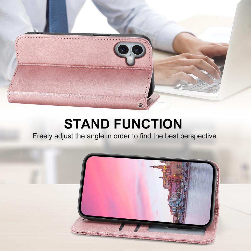 For iPhone 17 Case Calf Texture PU Leather Wallet Phone Cover with Wrist Strap