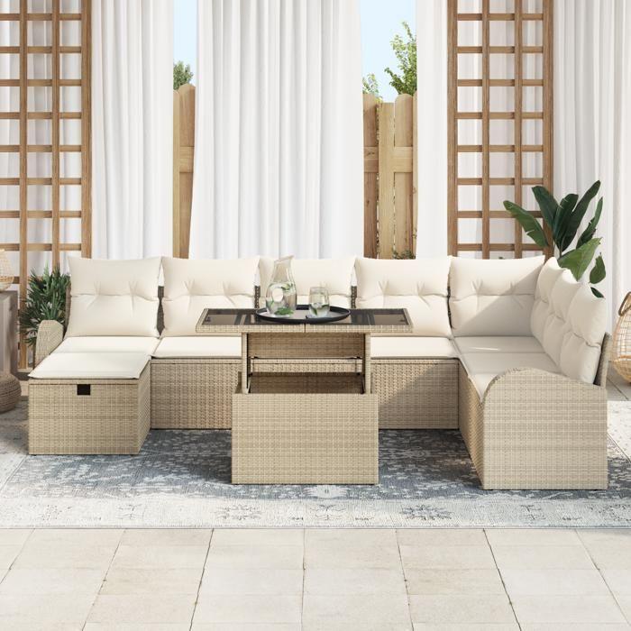 VidaXL Ensemble de Sofa de Jardin de 9 pièces avec Coussins Beige en Rattan Poly 3359778