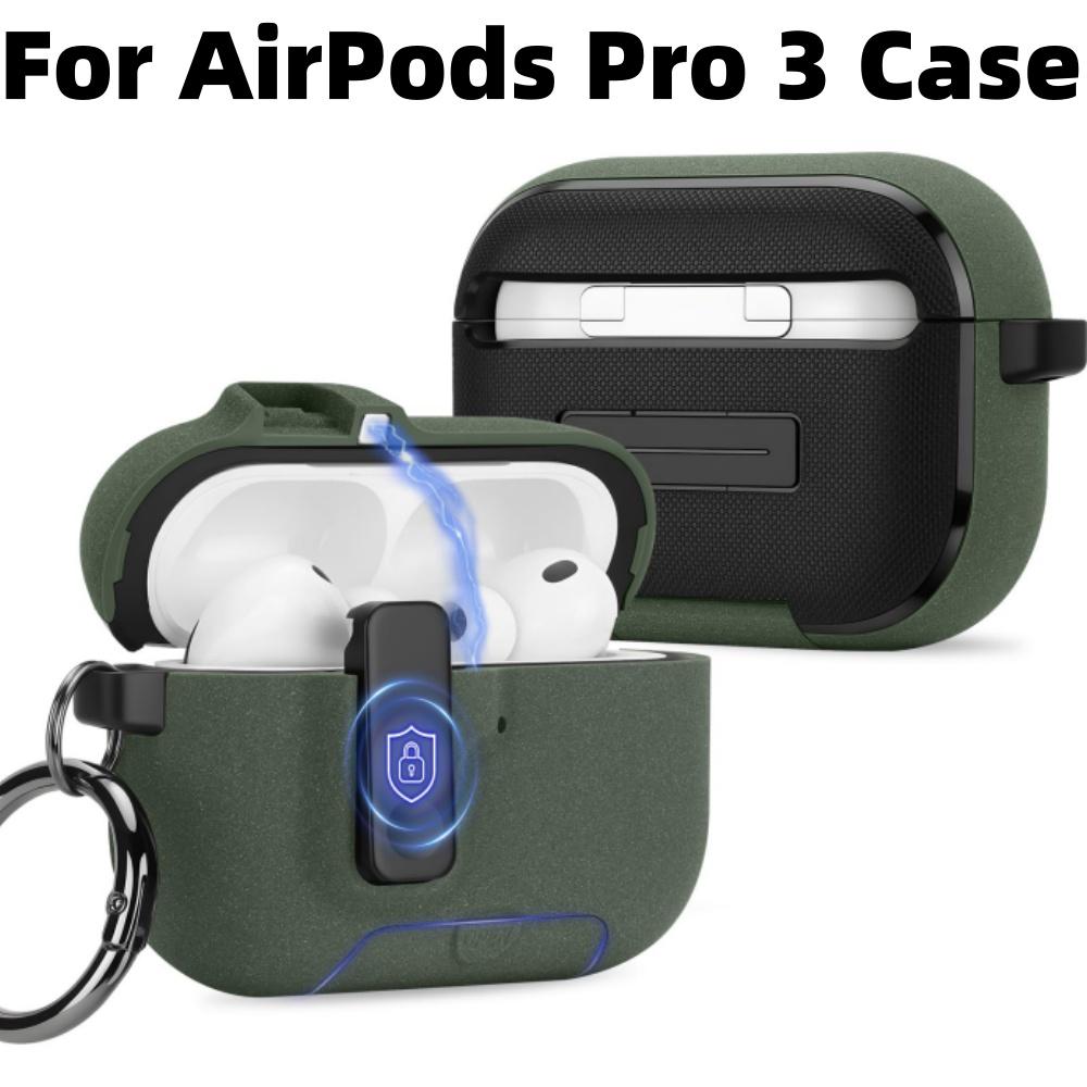 For Airpods Pro 3 Magnetic Lock Case with Kickstand & Lanyard Shockproof Protector Case for Apple AirPods Pro 3rd Cover